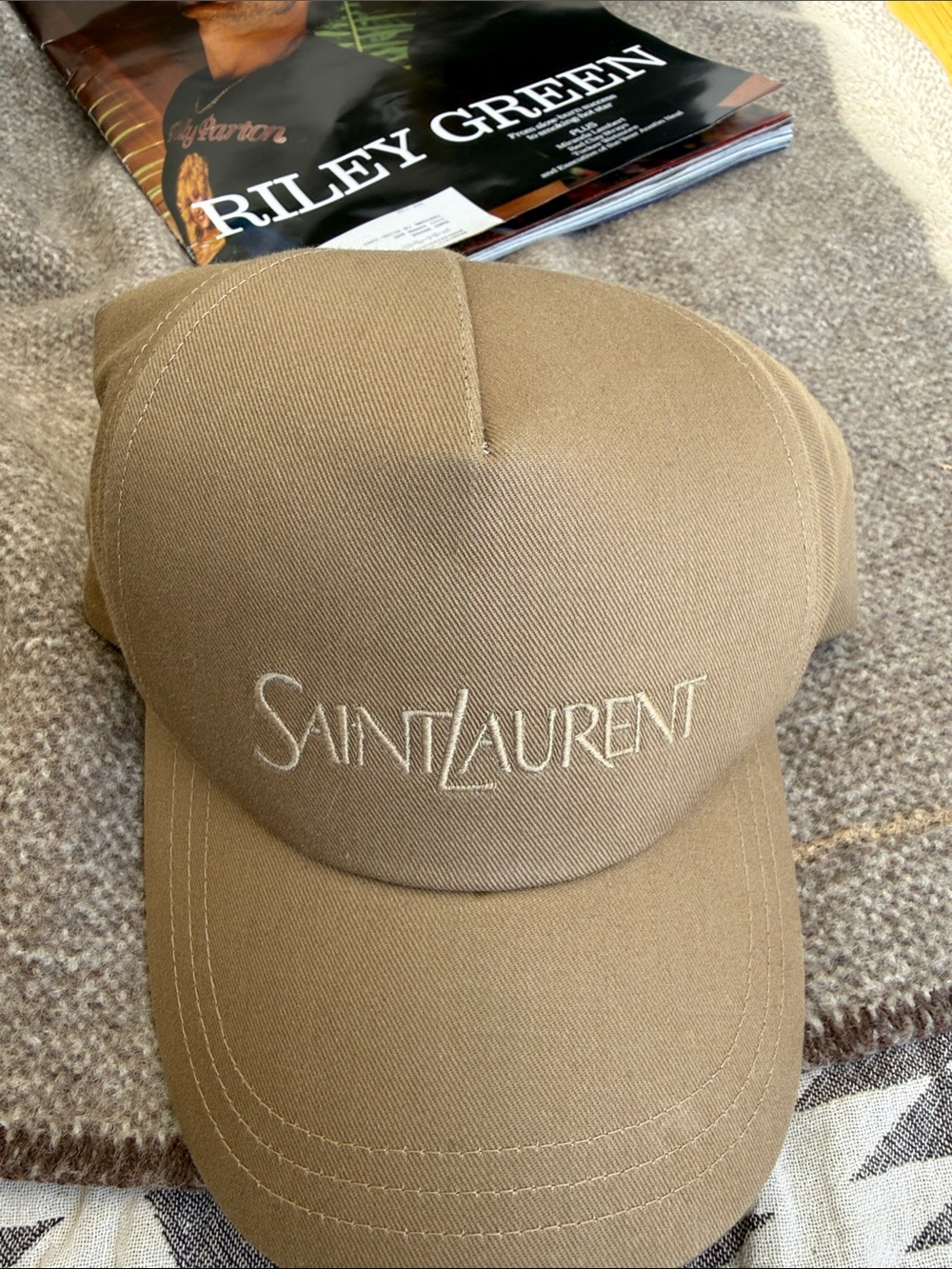 Yves Saint Laurent Tan Logo Baseball Cap
